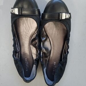 Coach Black Leather Women's Flats with Silver Buckle
